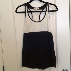 Size Small Black, White & Navy Racerback Tee.